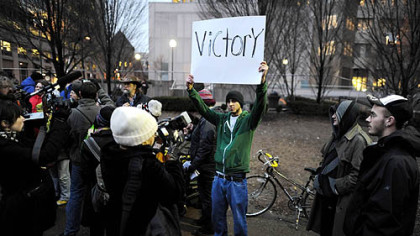 Occupy Pittsburgh protesters hold one final news conference Wednesday before leaving the Mellon Green, Downtown.