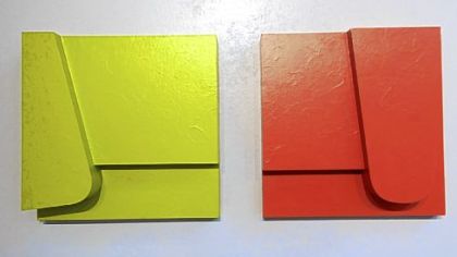 Two "Structures" by David Ludwig in a solo exhibition of his work at the Greensburg Art Center through April 20.