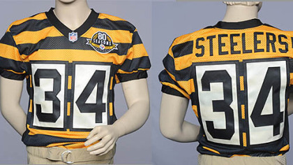 Front and rear view of the Steeler throwback jersey unveiled today.
