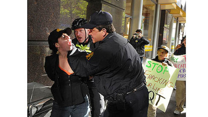 Rosalie Hannah, of Shadyside, was taken into custody at EQT Plaza.