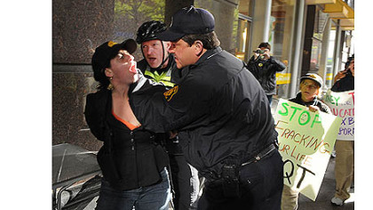 Rosalie Hannah, of Shadyside, was taken into custody at EQT Plaza.