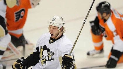 Penguins center Jordan Staal scored his third goal of the game during the second period against the Flyers.
