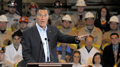 Republican candidate Mitt Romney talks about energy during his stop Monday at the Consol Energy research facility in South Park.