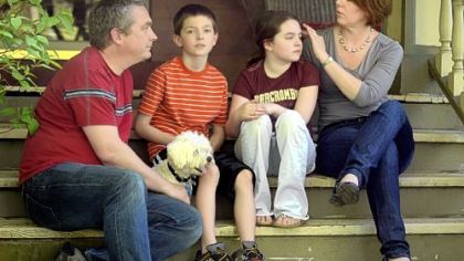 Back together: in Ben Avon Jeff and Chris Cieslak with children Johnny and Cara and Simon the dog.