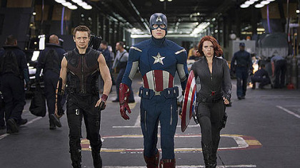 "Marvel's The Avengers" from left, Hawkeye (Jeremy Renner), Captain America (Chris Evans) and Black Widow (Scarlett Johansson), opens May 4.