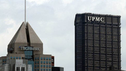 The Fifth Avenue Place headquarters of Highmark seen with the U.S. Steel Tower offices of UPMC in Downtown Pittsburgh.
