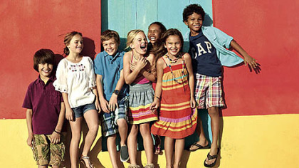 Apparel from the GapKids Cabana collection includes embroidered rompers, denim vests, plaid shorts, graphic tees, striped dresses and more.