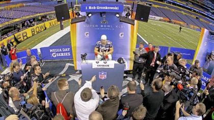 New England tight end Rob Gronkowski - the latest in a line of Woodland Hills players to get to the Super Bowl - faces the throngs of media day Tuesday in Indianapolis. The health of Gronkowski's ankle is one of the main story lines of Super Bowl week. He was evasive in his answers.