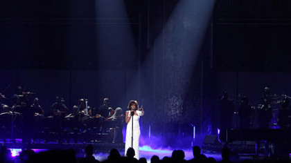 In 2009, Whitney Houston performs at the 37th Annual  American Music Awards in Los Angeles.