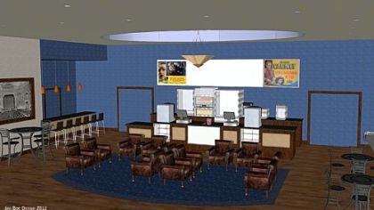 Architectural rendering of future lobby of the Manor Theater. Renovation could be completed by the theater's 90th anniversary in May.