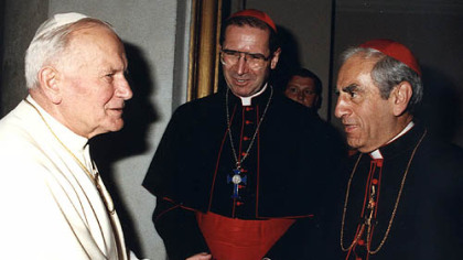 Pope John Paul II receives Cardinal Anthony Joseph Bevilacqua, Archbishop of Philiadelphia, right, and Card. Roger Mahony, Archbishop of Los Angeles in this 1991 .
