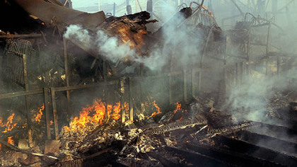 Flames continued early this morning at the ski lodge at Nemacolin Woodlands Resort.