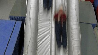 The group also got to use an emergency exit slide.