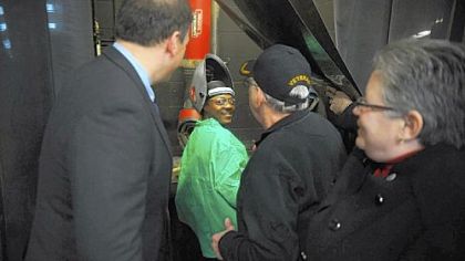 From left, Seth Harris, deputy secretary of the U.S. Department of Labor, talks with Community College of Allegheny County welding student Terry Perkins, welding instructor George Klemencic and Donna Imhoff, CCAC North Campus & West Hills Center president, as Mr. Harris toured CCAC's Oakdale campus on Wednesday.