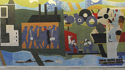 Detail from the Romare Bearden mural, "Pittsburgh Recollections," in its new home at Gateway station.