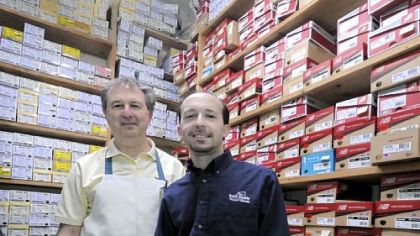 Gene Rosen and his son, Marc, at Best-Made Shoes. The Rosen family has been hand-making custom shoes for 70 years, 35 of them at the shop in Bloomfield.