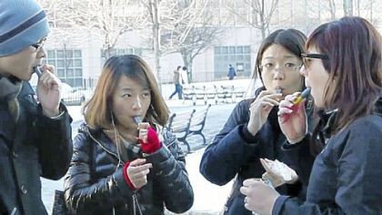 Students at Northeastern University in Boston try free samples of AeroShot, an inhalable caffeine packed in a lipstick-sized canister. Harvard University engineering professor David Edwards created AeroShot, which went on the market in late January.