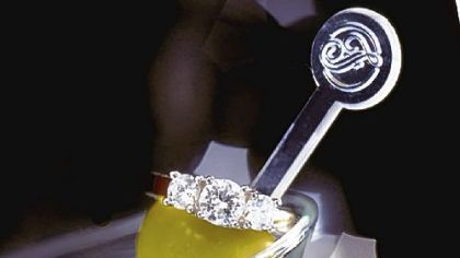 The Fairmont Pittsburgh's Louis Anthony Engaging Martini: a "heartstopping" combination of Finlandia Vodka, a dash of dry Vermouth and an unusual garnish -- a Louis Anthony Jewelers diamond engagement ring.