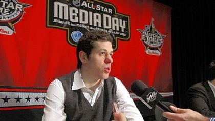 Team Chara forward Evgeni Malkin, of the Penguins, questions from the media Friday in Ottawa.