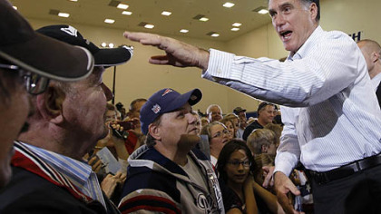 Republican presidential candidate Mitt Romney campaigns Friday at Astrotech Space Operations in Cape Canaveral, Fla.