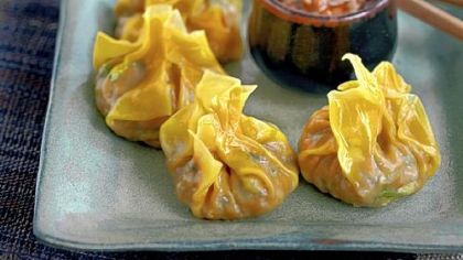 Sichuan Dumplings in Spicy Sauce from "Complete Chinese Cookbook" by Ken Hom.