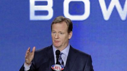 NFL commissioner Roger Goodell answers questions Friday at his annual pre-Super Bowl news conference in Indianapolis.