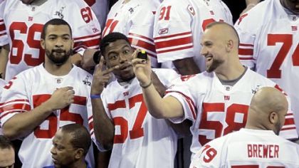 New York's Jacquian Williams mugs for a teammate's camera during media day Tuesday.