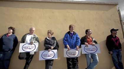 People wait for Republican presidential candidate former House Speaker Newt Gingrich to arrive for a campaign stop at the Great Basin Brewing Co. on in Reno, Nev., on Wednesday.
