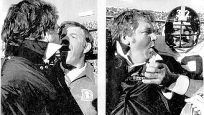 Broncos coach Red Miller rages about the play of Joe Greene.