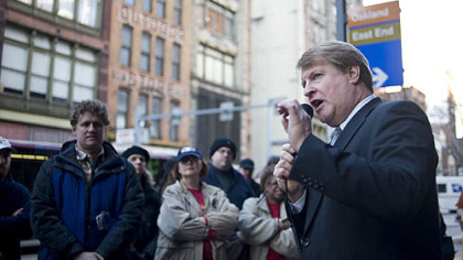 Allegheny County Executive Rich Fitzgerald at a rally with a coalition of public transit advocates Downtown on Monday.