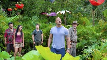 "Journey 2," inspired by Jules Verne, features (from left) Luis Guzman, Vanessa Hudgens, Josh Hutcherson, Dwayne Johnson and Michael Caine.