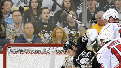 Marc-Andre Fleury made 25 saves as the Penguins outlasted Carolina, 2-1, in a shootout Tuesday at Consol Energy Center == Fleury's 22nd win of the season.