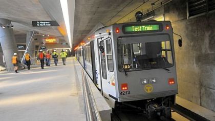 A train at the new Gateway Station, Downtown, readies for a round trip to the North Shore on Monday.