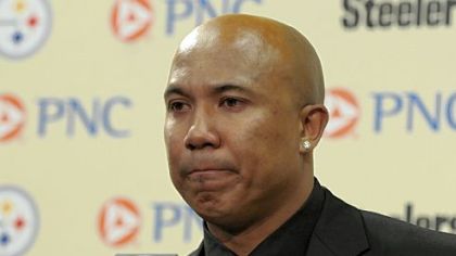 Hines Ward at the press conference announcing his retirement from football.