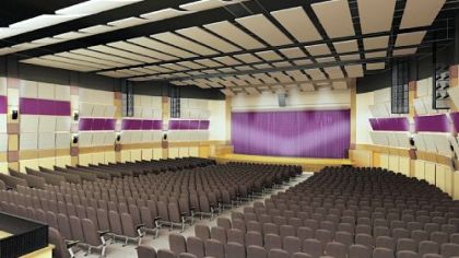 The Baldwin High School auditorium features an orchestra pit.