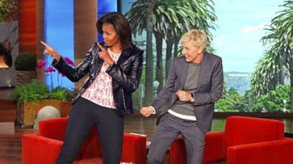First lady Michelle Obama, left, and talk show host Ellen DeGeneres on 'The Ellen DeGeneres Show' Thursday.