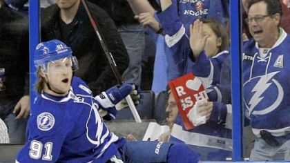 Tampa Bay Lightning center Steven Stamkos is tied with Evgeni Malkin in the NHL scoring race.