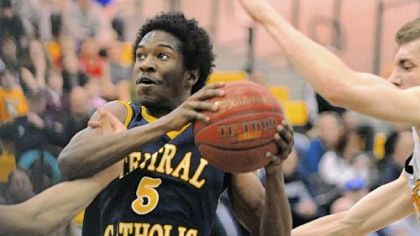 Central Catholic's Lincoln Davis drives to the basket in a game against North Allegheny last week.
