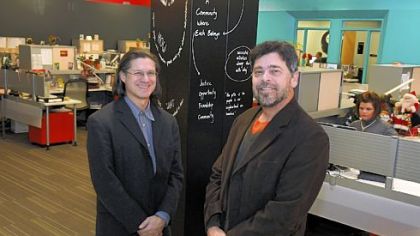 UCP/CLASS CEO Al Condeluci, right, with architect Paul Rosenblatt of Springboard, who designed the agency's newly renovated building in Swissvale.