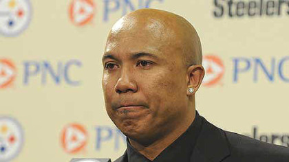 A tearful Hines Ward announces his retirement at a press conference today at the Steelers offices on the South Side.