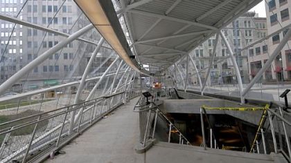 Natural light brightens the new T station at Gateway Center.