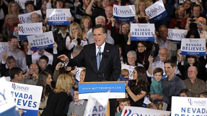 Mitt Romney addresses supporters at his Nevada caucus night victory gathering.
