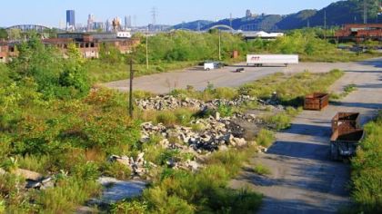 The Pittsburgh & Lake Erie Railroad site in McKees Rocks, closed in 1992, sits abandoned.