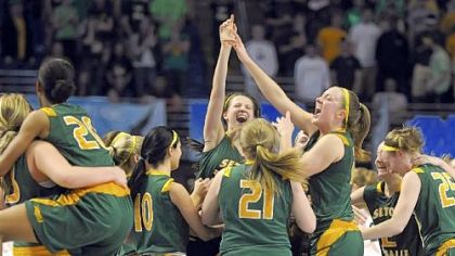 Seton-LaSalle teammates celebrate after defeating York Catholic and winning the PIAA Class AA championship at the Bryce Jordan Center this past Friday.