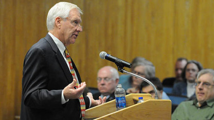 Penn State President Rodney Erickson addresses members of the faculty senate on Tuesday.