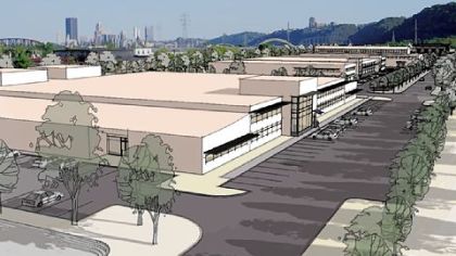 A rendering of how a planned business park might look on the P&LE brownfield site.