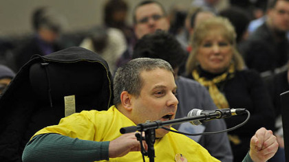 Sean Green describes to the Port Authority board members how the ACCESS system as it currently stands allows him to go out in the community and live his life rather than being stuck at home.