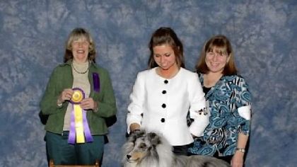 Calvin with his handler Katie Grohowalski and owner Julie Iverson, right after winning best of breed at the Three Rivers Shetland sheepdog club of greater Pittsburgh specialty show.