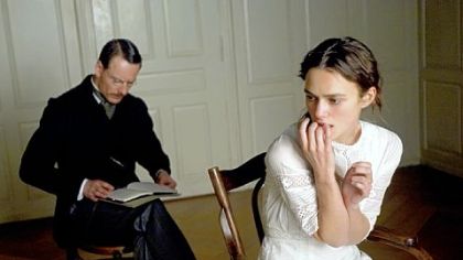 Michael Fassbender as Carl Jung psychoanalyzes Keira Knightley as Sabina Spielrein in "A Dangerous Method."