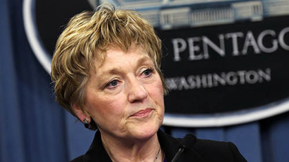 Vee Penrod, deputy under secretary of defense for military personnel policy, speaks Thursday at the Pentagon in Arlington, Va. Ms. Penrod briefed reporters on the results of the Defense Department's review on women in service.